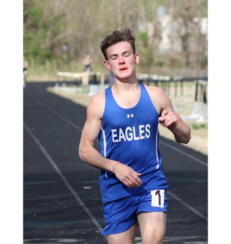 J.R. Carroll/Staff Correspondent Hiwassee Dam’s Ethan Russell finishes an event at the meet at Murphy on April 3.