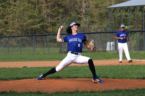 Cannon Crompton/sports@cherokeescout.com Clay Davis pitching against Cherokee on April 26. He threw 14 strikeouts in 6 innings en route to an Eagles win.