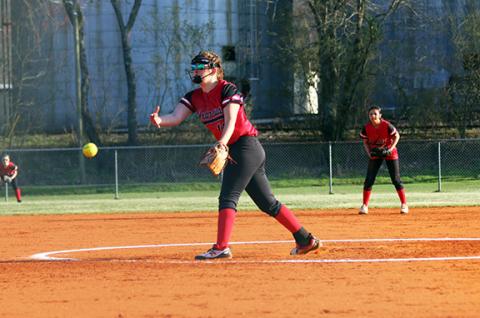 Cannon Crompton/sports@cherokeescout.com Lady Wildcats pitcher Kinleigh Queen lets it go during an early season matchup with Hayesville on March 14. 