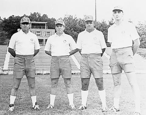 1974 Golden Eye Coach Babe Howell (left) with assistants (from left) Boyce Deitz, Lionel Brooks and David Greene in 1974. The photo was originally published in Golden Eye, which is Sylva-Webster’s annual.