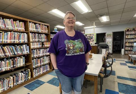 Randy Foster/editor@cherokeescout.com Andrews Public Library co-manager Jacqueline Hulse was catching up on paperwork Monday – her day off.