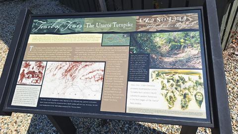 Anngee Quinones-Belian/Staff Correspondent The new wayside Unicoi Turnpike sign was unveiled on July 13, at the L&N Depot in Murphy with about 50 people on hand. The Unicoi Turnpike was one of the removal routes out of North Carolina for the Cherokees in 1838.