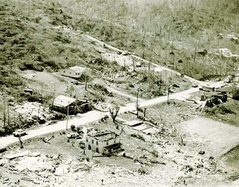 Wally Avett/For the Cherokee Scout  Houses and trailers in Murphy’s Bealtown neighborhood were devastated by the tornado, viewed here from a Forest Service helicopter.