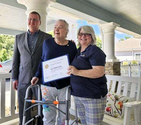  Cynthia Martin was happy to become a Paul Harris Fellow on June 11 for her many hours of giving and volunteering with Rotary International. Club past-president Cecilia Crawford-Faulkner and Murphy Mayor Tim Radford present Martin with the honor at Murphy Rehab & Nursing.