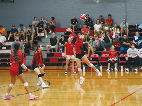 Cannon Crompton/sports@cherokeescout.com Andrews’ Lauren White gets a dig on the ball against Hiwassee Dam on Aug. 20.