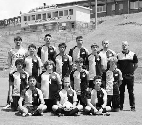 J.R. Carroll/Staff Correspondent  This is the 2024 Murphy High School boys soccer team. Front row (from left): Jerry Bui, Colton Hill and Grant Copeman. Second row (seated, from left): Amari Morgan, Nathan Johnson, Jonathan Lamb and Tyler Payne. Third row (from left): Alex Malinowski, Jayden Rivera and Gavin Breitenbach. Back row (from left): Cale Harger, Abram Twiggs, Elijah Twiggs, Aaron Harger and head coach Andrew Zenobi. Not pictured: Keaten Ritz, Kole Ritz, Jaden Rice and Joey Gibby. 
