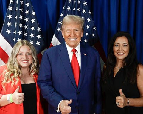 Payton McNabb of Hiwassee Dam met former President Donald Trump during his rally in Asheville on Aug. 14. McNabb got to speak with Trump at the event, where they discussed topics like Title IX. From left are McNabb, Trump and Pamela McNabb, Payton’s mother.