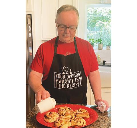 Retired local educator Arnold Mathews enjoys baking and folks love his cheesecake. He’s even shared his recipe in the back of a book he’s written, Pizza and a Fruit Tray, which is not a cookbook.