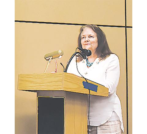Marcia Barnes/ Clay County Progress Dr. Sue Lynn Ledford, executive director of Four Square Community Action based in Andrews, speaks before the Clay County Board of Commissioners in Hayesville on Aug. 1.