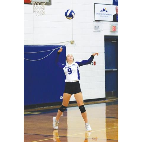 Cannon Crompton/sports@cherokeescout.com Autumn Kamaras of Hiwassee Dam serves the ball against Cherokee on Sept. 17.