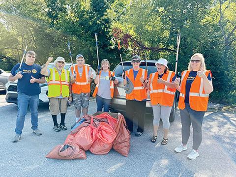 Trevis Hicks/Contributing Photographer Cleaning up: The Rotary Club of Murphy spent a few hours on the morning of Aug. 24 cleaning up litter on its designated route from downtown to the four-lane highway. A big thank you goes to Jim and Phyllis Gerke, Kathy Yost, Tracy Davis, Kevin Hoeschen, Ed Jones, Jacky Egli and M.J. Belcher, who worked hard on the club’s first trash pickup of this year. Together, members collected 11 bags of trash for pickup by the N.C. Department of Transportation.