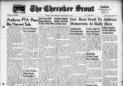 This is the front page of the Sept. 25, 1952, edition of the Cherokee Scout, which was 72 years ago today.