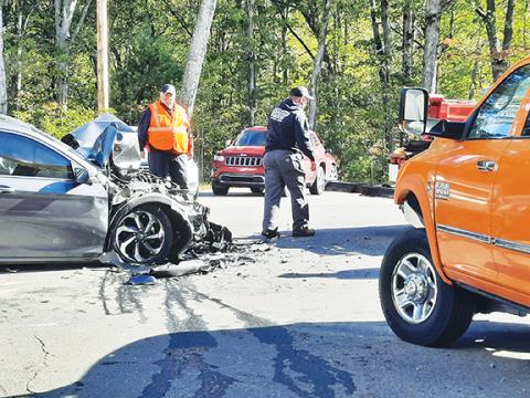 Anngee Quinones-Belian/ Staff Correspondent A two-vehicle accident at about 10:05 a.m. Oct. 16 at Blairsville Highway and Hedden Road in Bellview resulted in three people being taken to the hospital and extensive damage to both vehicles. One car and a pickup needed to be towed from the scene, with one requiring a flatbed tow. There was airbag deployment, but no one was airlifted out. The Ranger Volunteer Fire Department, Cherokee County Emergency Medical Services and N.C. Highway Patrol responded, and traff