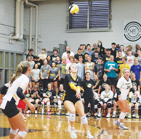 J.R. Carroll/Staff Correspondent Anna Brinke returns a serve from Hayesville in their match on Sept. 23. The Lady Bulldogs’ only game last week was against Hayesville due to the arrival of Hurricane Helene.