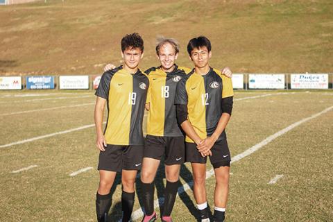 Cannon Crompton/sports@cherokeescout.com Murphy High School boys soccer celebrated senior night prior to their match with Tri-County Early College on Oct. 23. Shown are Murphy boys soccer seniors (from left) Grant Copeman, Colton Hill and Jayden Rivera. 