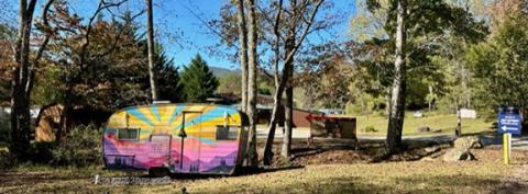Aiden McCoy Williams/Staff Correspondent J&J’s Getaway Campground & RV Park’s unique business sign is a custom-designed, vintage camper; look for it when coming to their Halloween Vintage Camper Open House on Saturday afternoon.