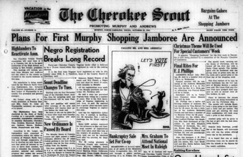 This is the front page of the Oct. 23, 1952, edition of the Cherokee Scout, which was 72 years ago today.