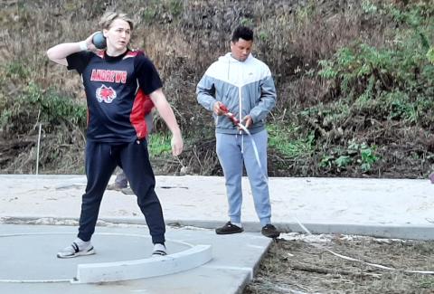 Reagan Lindsay/Contributing Photographer Logan Patrick of Andrews prepares to throw in the shot put in Swain County on Nov. 20. 