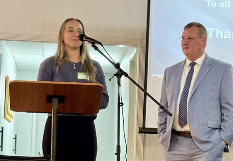 Trevis Hicks/Contributing Photographer Murphy Mayor Tim Radford introduced AmeriCorps member and lead for N.C. Fellow Ona Elkins. She organized the event, did research and coordinated with the guests. Elkins partnered with Nancy Helms, Radford and others to make the event possible. 