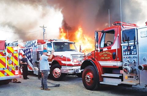 Photos by Anngee Quinones-Belian/Staff Correspondent  The structure fire at Foster’s Flea Market along Blairsville Highway in Ranger drew firefighters from several departments.