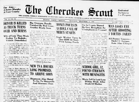 This is the front page of the Nov. 13, 1941, edition of the Cherokee Scout, which was 83 years ago today.