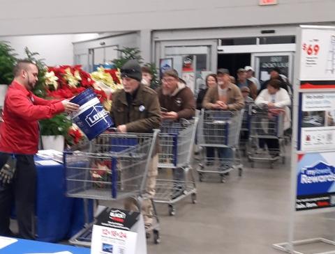 Lowe’s in Murphy gave the first 25 people in the home improvement store, which opened at 6 a.m., a bucket filled with tools like a work battery, light and utility knives worth about $150.