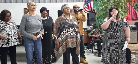 Nicole Wright/Staff Correspondent Member of Liberty Baptist Church Choir of Sylva sing during the Nov. 16 Praise & Provision Gospel Singing for Western North Carolina held at the Texana Community Center by One Dozen Who Care. The fundraiser benefitted those in Buncombe and other counties impacted by Hurricane Helene.