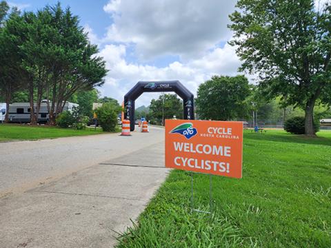 Cannon Crompton/sports@cherokeescout.com A sign seen at Konehete Veterans Park in Murphy during the 2024 Cycle NC Mountain Ride on Aug. 2.