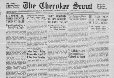 This is the front page of the Jan. 1, 1942, edition of the Cherokee Scout, which was 83 years ago today.