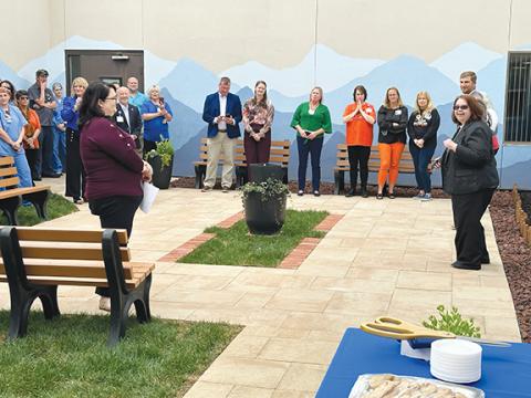 David Brown/dbrown@cherokeescout.com Erlanger Western Carolina Hospital in Peachtree celebrated the opening of its new garden to be enjoyed by staff and patients alike on Oct. 30. The garden area was previously trapped space between buildings, but it has been given a new life with plants and a walkway.