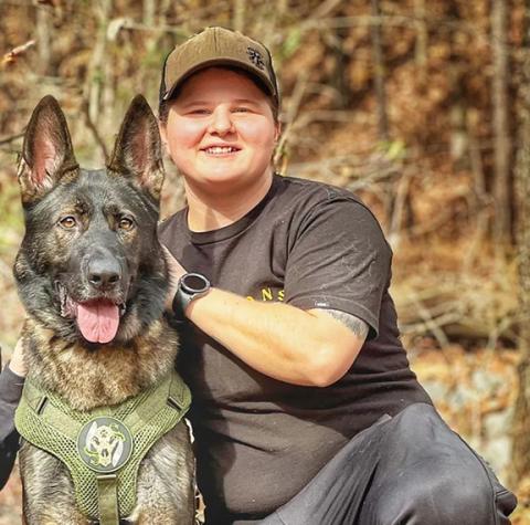 Katie Singleton enjoys spending time with her dog, Dutch. The German shepherd is trained to help find missing persons.