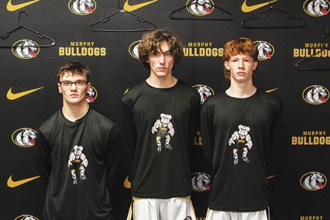 Cannon Crompton/sports@cherokeescout.com The seniors on the Murphy wrestling team are (from left) Luke Hyde, Heath Chastain and Jake Miller. 