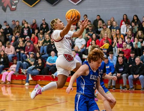 Cannon Crompton/sports@cherokeescout.com Kegan Ellis of Andrews takes flight to make a shot against Hiwassee Dam on Nov. 26.
