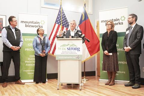 More help is on the way to western North Carolina: Gov. Josh Stein announced two major Community Development Block Grant Disaster Recovery awards totaling more than $1.65 billion last week in Asheville. At left is state Sen. Kevin Corbin (R-Franklin), who represents Cherokee and surrounding counties.