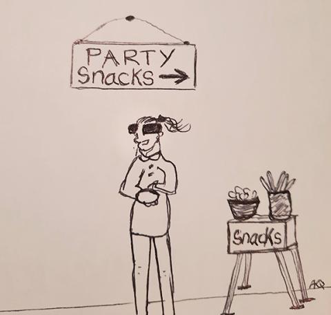 Putting blinders on may keep folks from overeating at holiday parties.