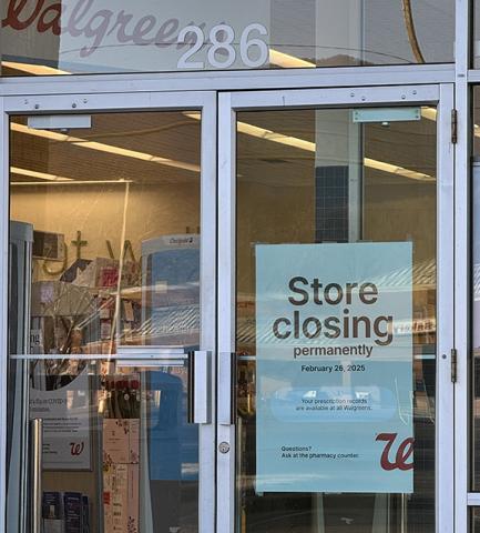 Randy Foster/editor@cherokeescout.com  Signs were attached to the front-door entrances Tuesday morning at the Walgreens on Main Street in Andrews.