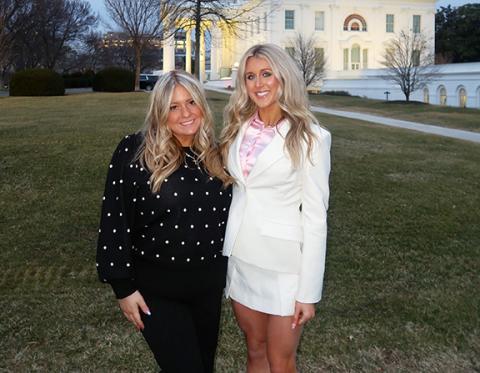 Payton McNabb (left) of Hiwassee Dam and women’s sports activist Riley Gaines stand in front of the White House in Washington last week.