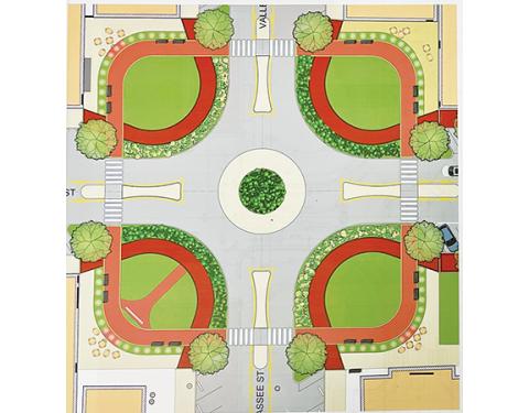 This graphic shows Murphy’s plans for a roundabout through downtown.