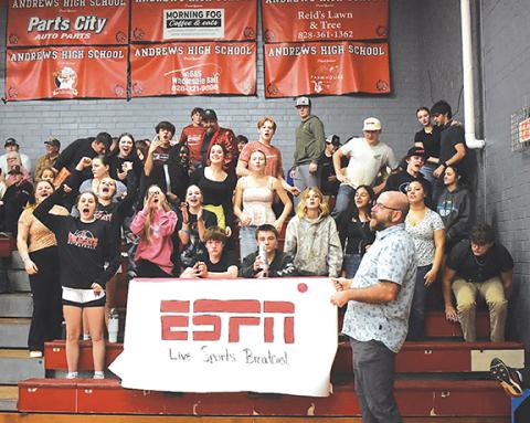 Bre Woodard/Staff Correspondent  The Andrews student section celebrates the Wildcats defeating Murphy on Feb. 4.