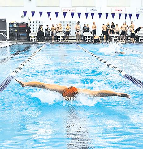 Mary Lynn Hulsey/Staff Correspondent Griffin Criteau-Schreiner of Tri-County Early College swims the butterfly in the boys 200-meter medley relay.