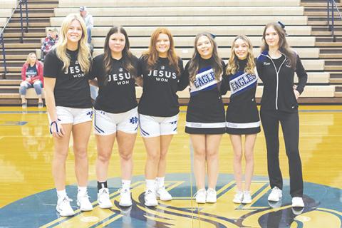 Cannon Crompton/sports@cherokeescout.com Hiwassee Dam girls winter senior athletes were honored prior to their game Friday night. From left are Olivia McNabb, Sky Taylor, Bella Stiles, Madison Simmons, Abbi Petero and Kate Garner.