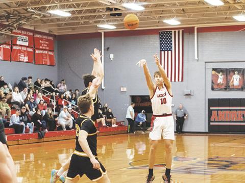 Cannon Crompton/sports@cherokeescout.com Myca Mustin of Andrews shoots a three-pointer against Tuscola on Jan. 29.
