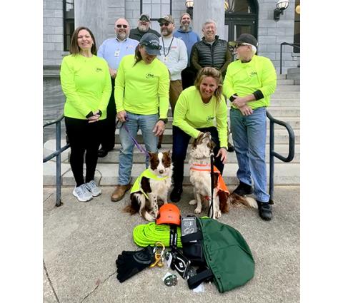 Randy Foster/editor@cherokeescout.com The Western North Carolina Wilderness Safety Fund donated $3,000 worth of rope, rescue and personal protection gear to Cherokee County Search & Rescue, a local volunteer organization. Shown shortly after accepting the donation on the steps of the Cherokee County Courthouse in downtown Murphy on Friday are (bottom from left): Mitzi Lowe, Paul Vedder, Shannon Vedder and Mike Morrow. Middle (from left): Bobby Barton, Sam Davis and Dean Coward. Back (from left): Mike Street