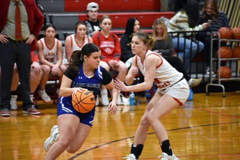 April McNabb/Contributing Photographer Sky Taylor of Hiwassee Dam drives to the hoop in their game against Copper Basin, Tenn., on Thursday. 