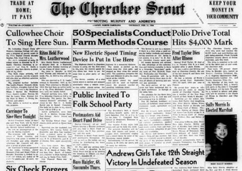 This is the front page of the Feb. 11, 1954, edition of the Cherokee Scout, which was 71 years ago this week.