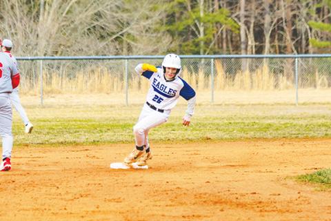 Cannon Crompton/sports@cherokeescout.com Dailon Defalco of Hiwassee Dam rounds second base in their game against Copper Basin, Tenn., on March 4. 