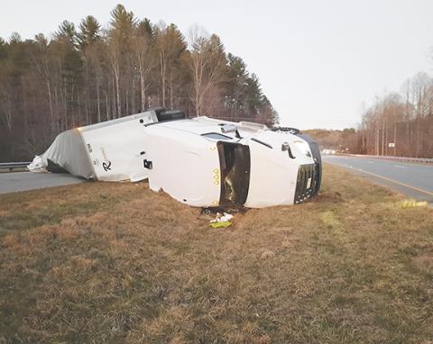Anngee Quinones-Belian/ Staff Correspondent A semi-truck flipped on its side, scattering the trailer’s load along the highway, over a guardrail and into the embankment on U.S. 64 West at Tilson Road about 6:18 p.m. Feb. 25 in Ranger. Calls went out about 6:18 p.m. No one was injured. Traffic was rerouted until an incident involving another truck had drivers turning around and going back toward the four-lane highway again. The scene lasted for several hours.