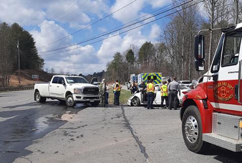 Anngee Quinones-Belian/Staff Correspondent  A two-vehicle accident occurred along U.S. 64 West at N.C. 294 in Ranger on Friday. Calls went out at 1:41 p.m. for emergency personnel to respond to the scene. About 50 gallons of fuel was spilled along the roadway as a result of the collision, and one person was taken to the hospital with an injury. The Ranger Fire Department, N.C. Highway Patrol, Cherokee County Emergency Medical Services and Cherokee County Sheriff’s Office were on the scene. Traffic was direc