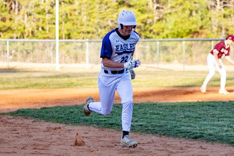 Cannon Crompton/ sports@cherokeescout.com Brock Hyde of Hiwassee Dam runs to third base in their game against Swain County on Friday.