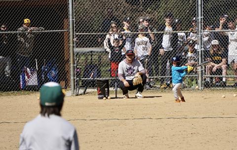 Photos by Randy Foster/editor@cherokeescout.com Dawson Hicks, son of Leevi and Kaylon Hicks, takes a mighty swing at the ball during a home run derby Saturday.